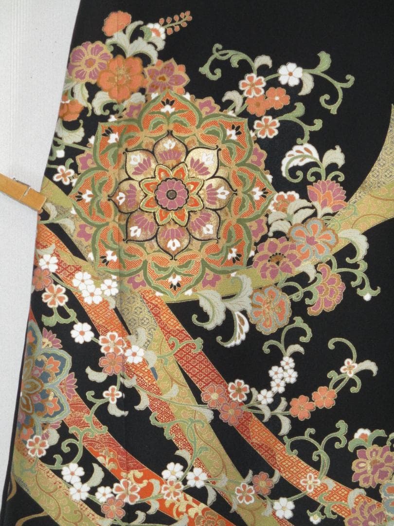 S～Mサイズ 黒留袖からの着物リメイクドレスです 　着丈１２２cm