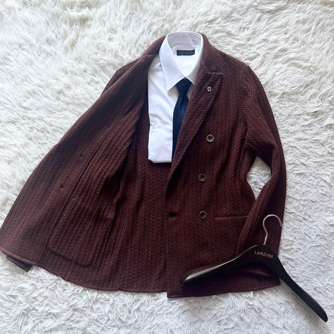 <極美品>LARDINI ブラウン ウール ニットジャケット サイズS相当