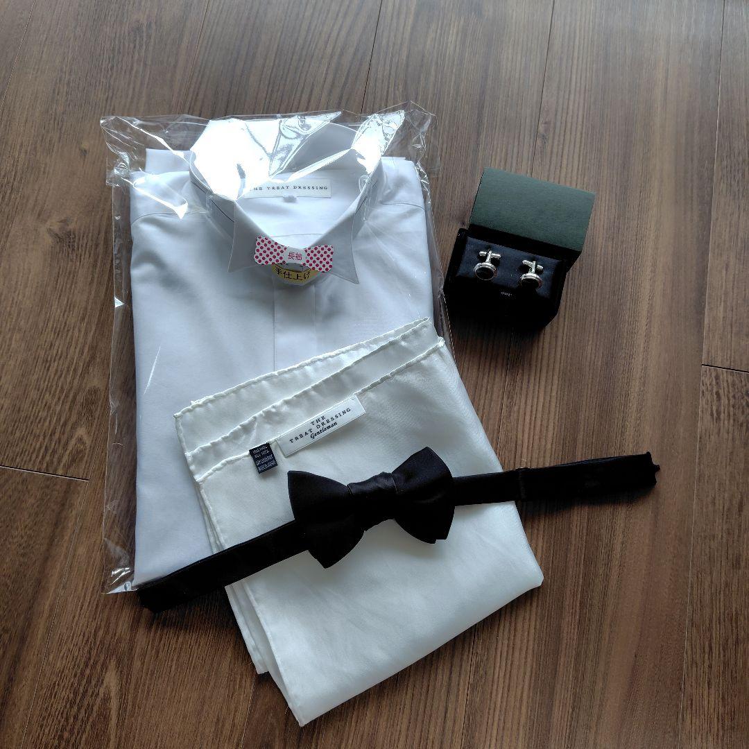 トリートドレッシング 新郎 シャツ カフス チーフ 蝶ネクタイ 4点セット