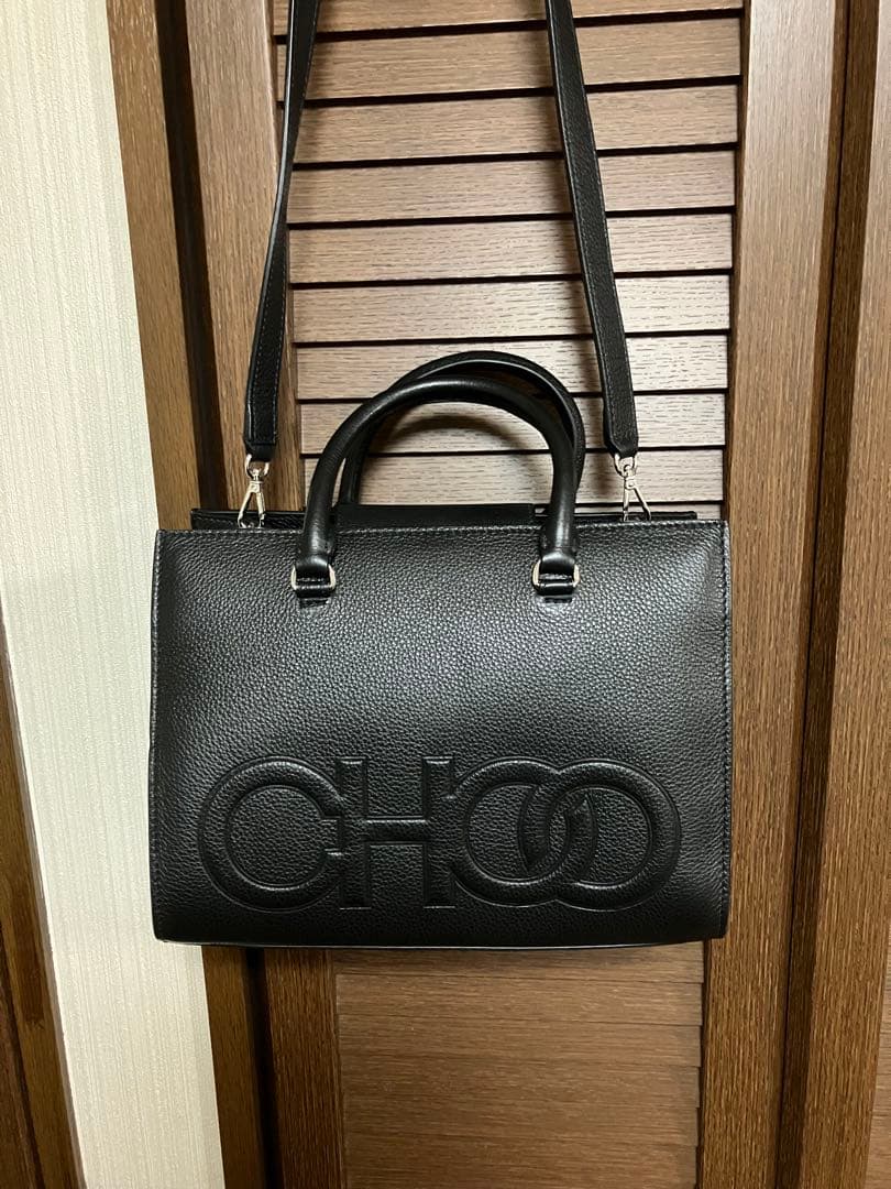 極美品Jimmy Choo ジミーチュウCHOO ロゴ ブラックバッグ