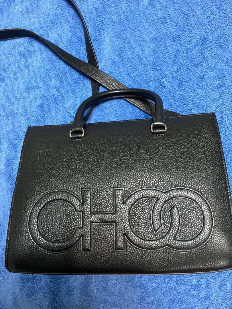 極美品Jimmy Choo ジミーチュウCHOO ロゴ ブラックバッグ