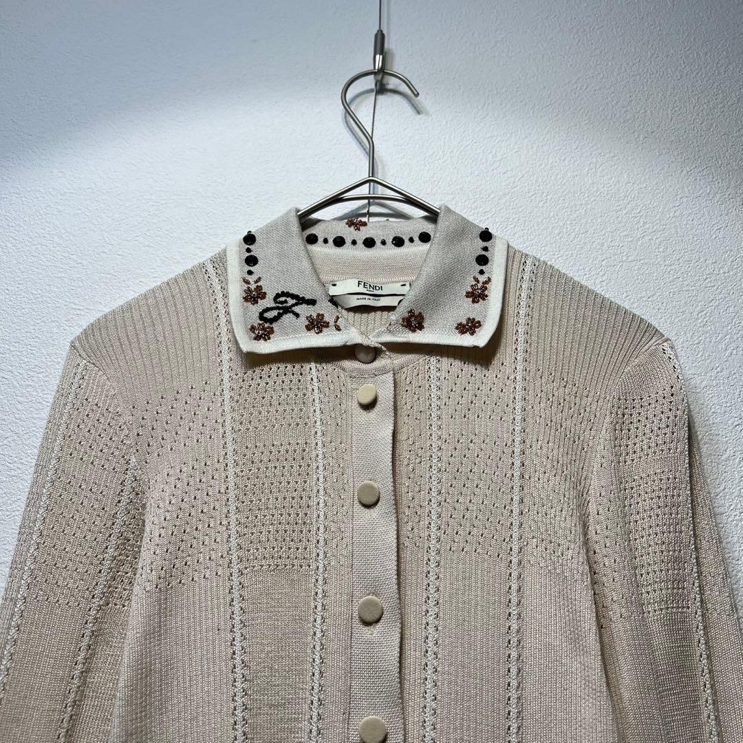 希少 美品 フェンディ スタッズ スパンコール デザイン ニット カーディガン
