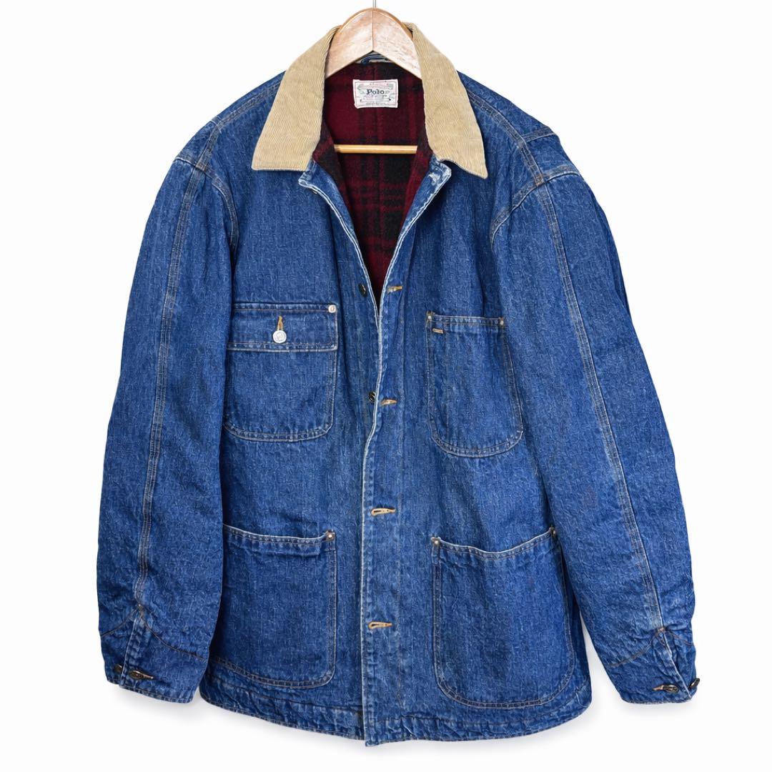 【希少レア 白タグ】80s USA製 ポロラルフローレン デニムカバーオール L
