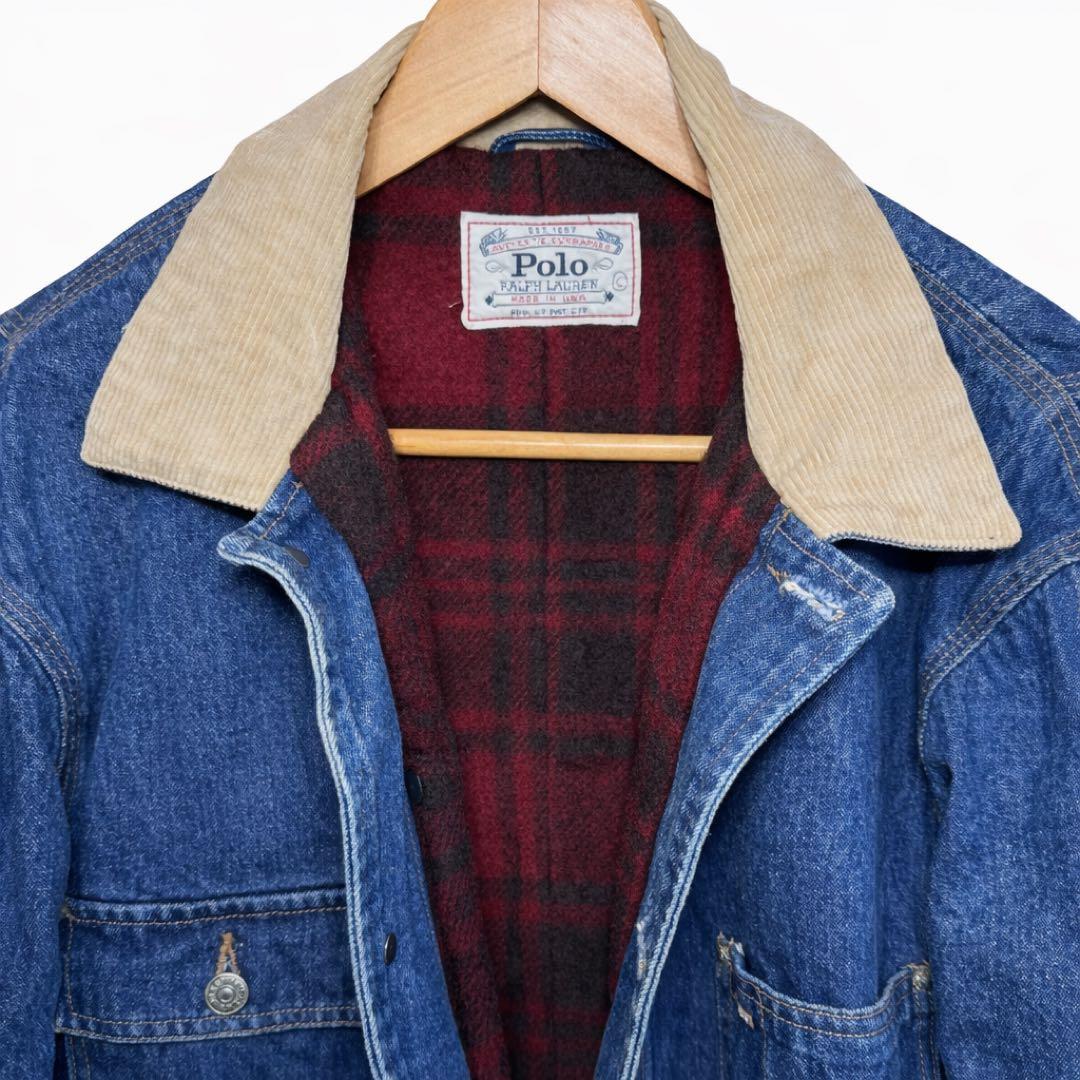 【希少レア 白タグ】80s USA製 ポロラルフローレン デニムカバーオール L