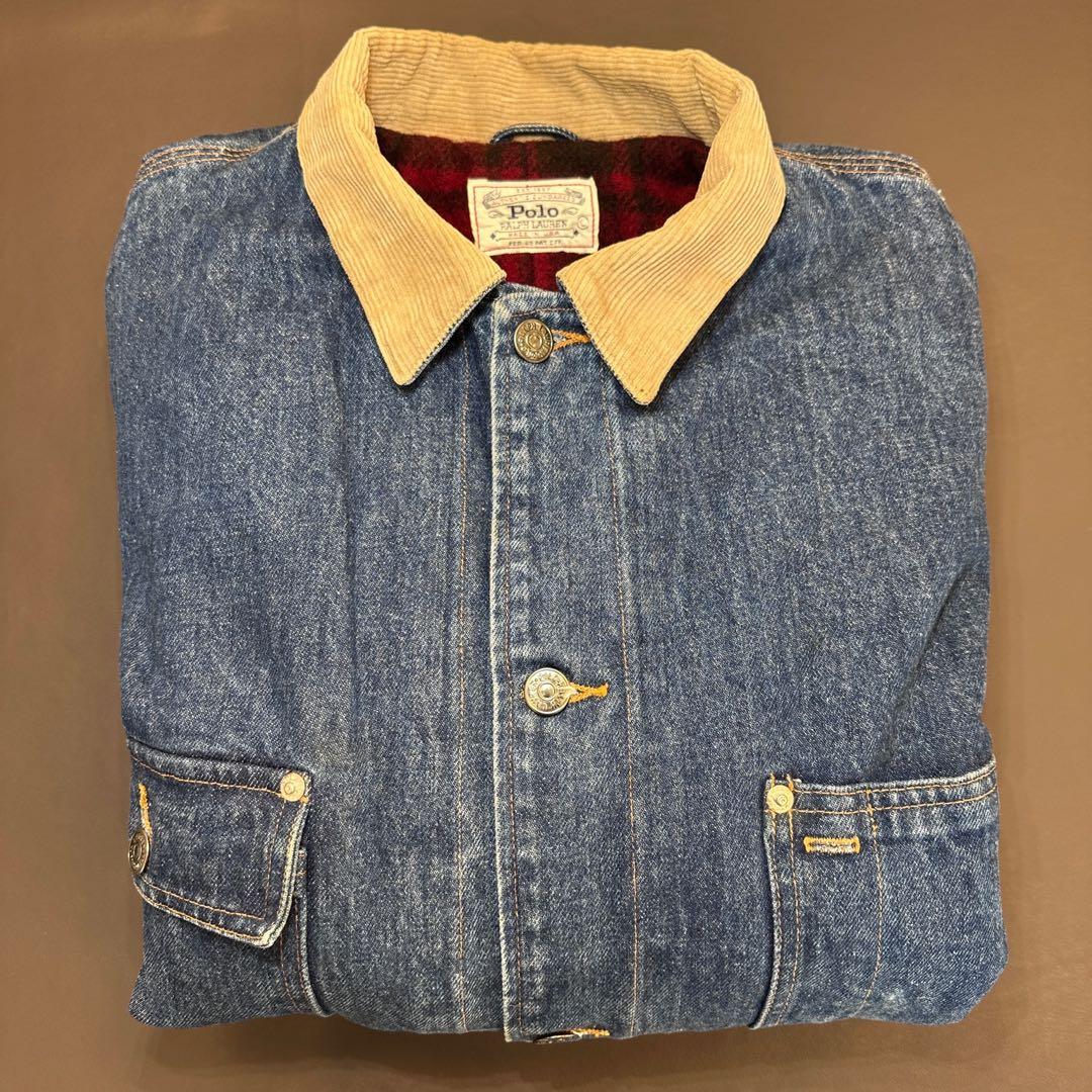 【希少レア 白タグ】80s USA製 ポロラルフローレン デニムカバーオール L