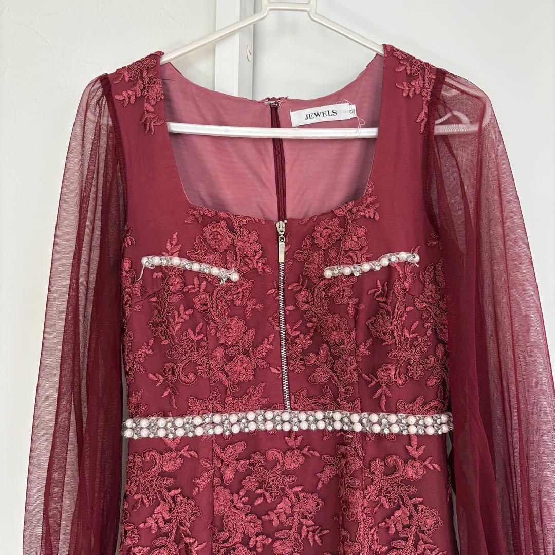 JEWELS バーガンディ刺繍ドレス