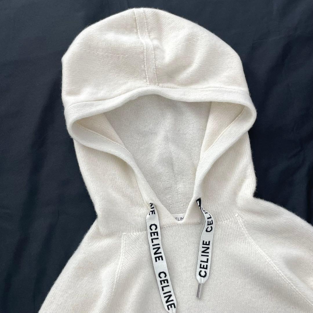 【美品】CELINE ロゴ ニット パーカー カシミヤ混 S ホワイト系