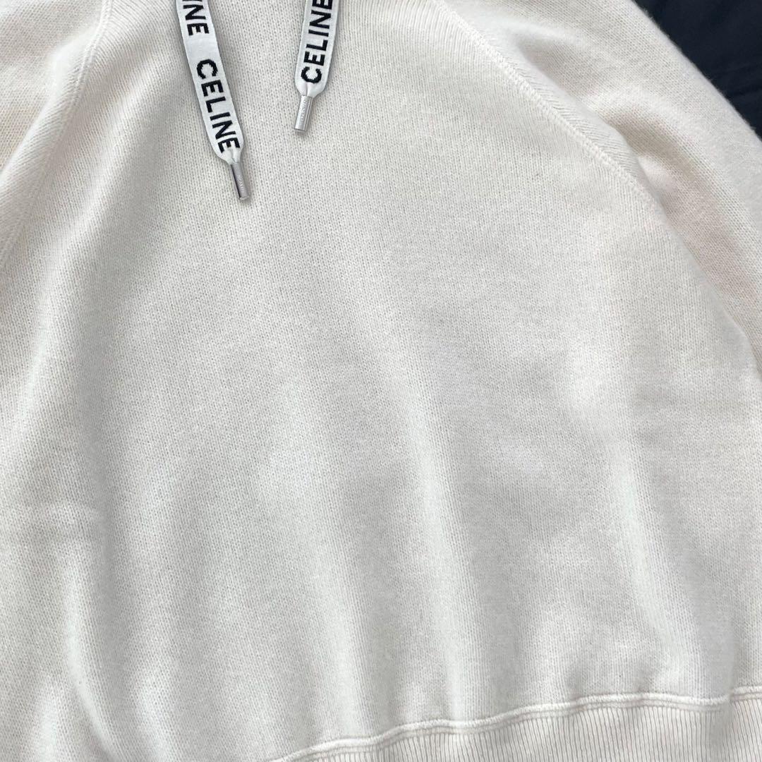 【美品】CELINE ロゴ ニット パーカー カシミヤ混 S ホワイト系