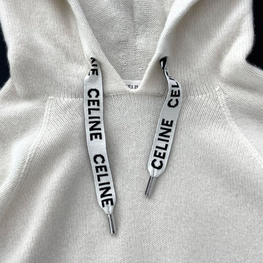 【美品】CELINE ロゴ ニット パーカー カシミヤ混 S ホワイト系