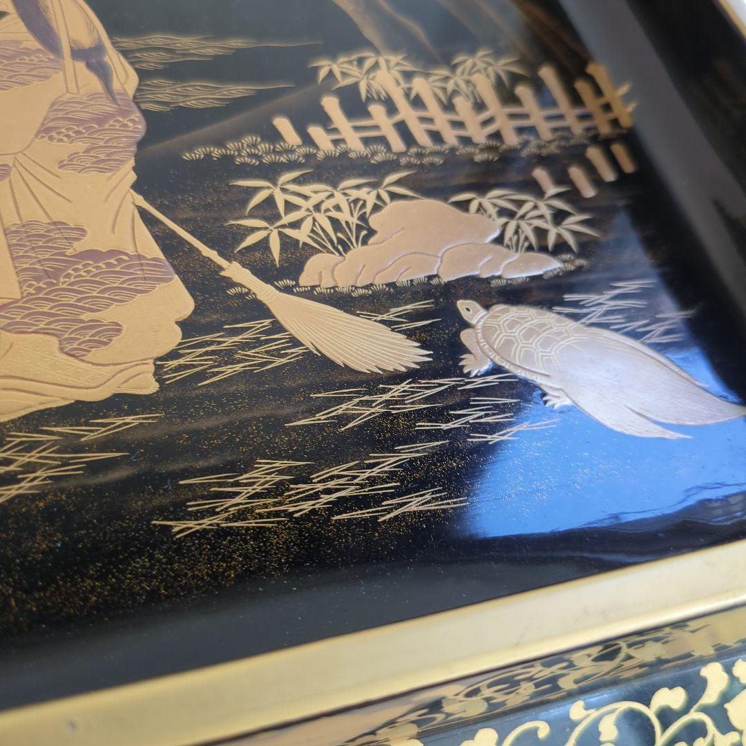 骨董 お膳 蒔絵 猫脚 高脚 木製 漆器 縁起柄 鶴亀 膳 台 飾り台 豪華