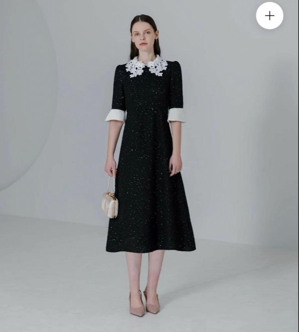 ぴ*つ様 美品✨　LEJA 花柄レースカラースパンコールAラインワンピースドレス