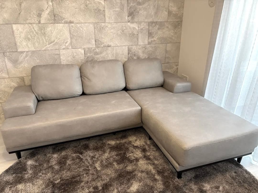 【nao】桜屋工業カウチソファ　グレー　スウェード調　LS-424-Lex