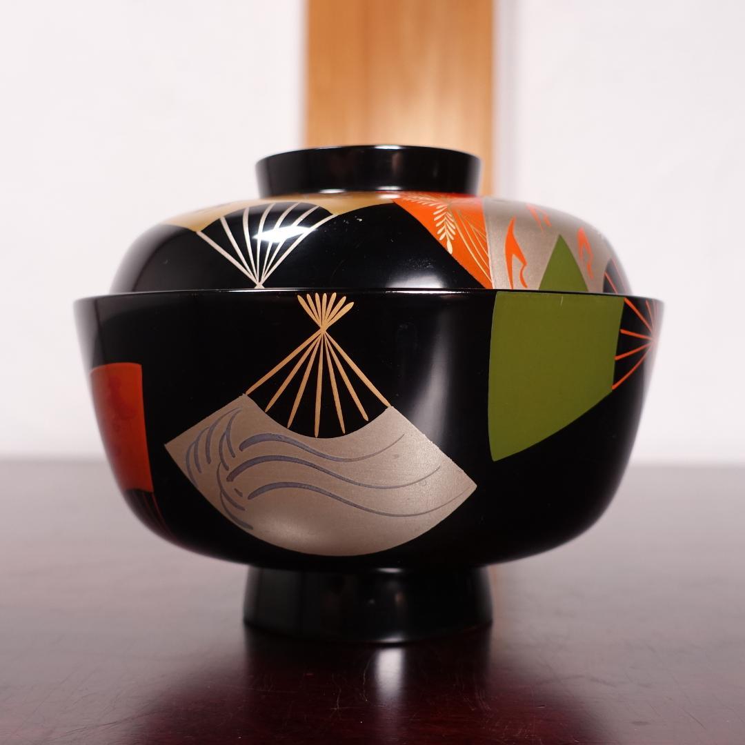輪島塗 黒塗 扇蒔絵 煮物椀 5客 共箱 天然木製漆器