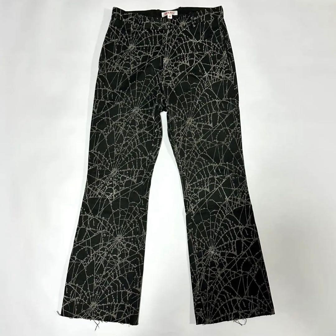 ち*す様 MASU 24AW FLOCKY WEB FLARE PANTS 蜘蛛