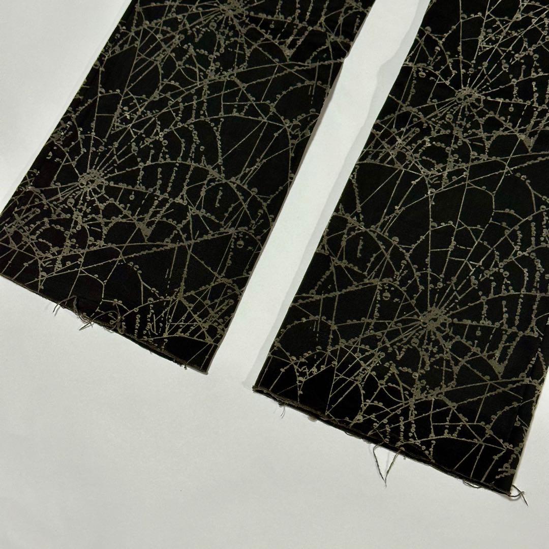 ち*す様 MASU 24AW FLOCKY WEB FLARE PANTS 蜘蛛