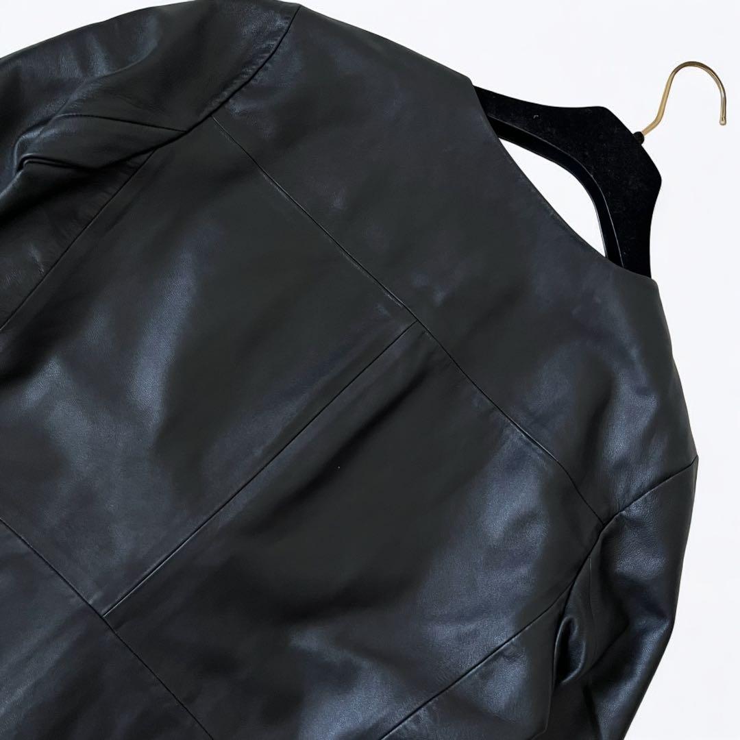 美品 アンタイトル 羊革 ラムレザー ノーカラージャケット Lサイズ