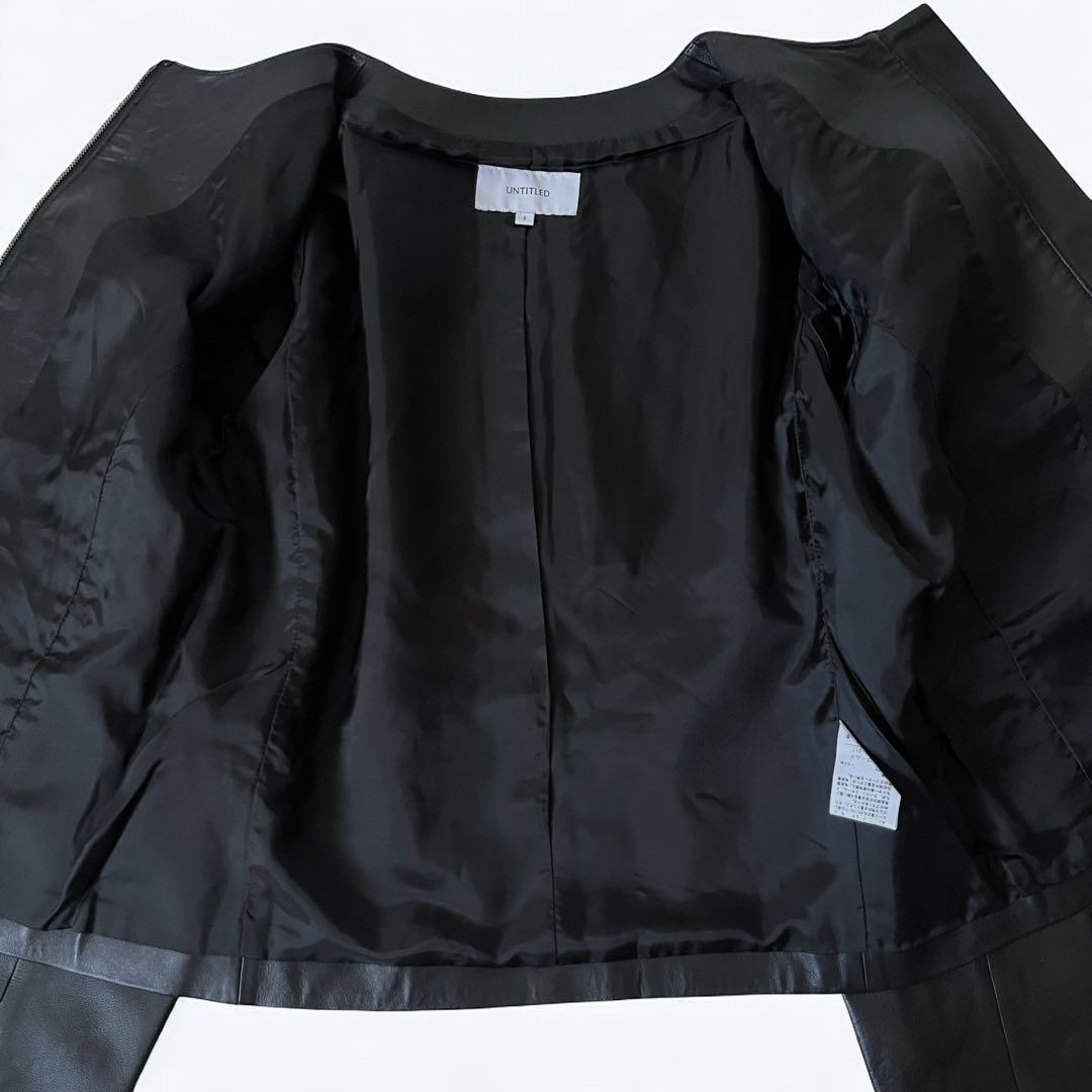 美品 アンタイトル 羊革 ラムレザー ノーカラージャケット Lサイズ