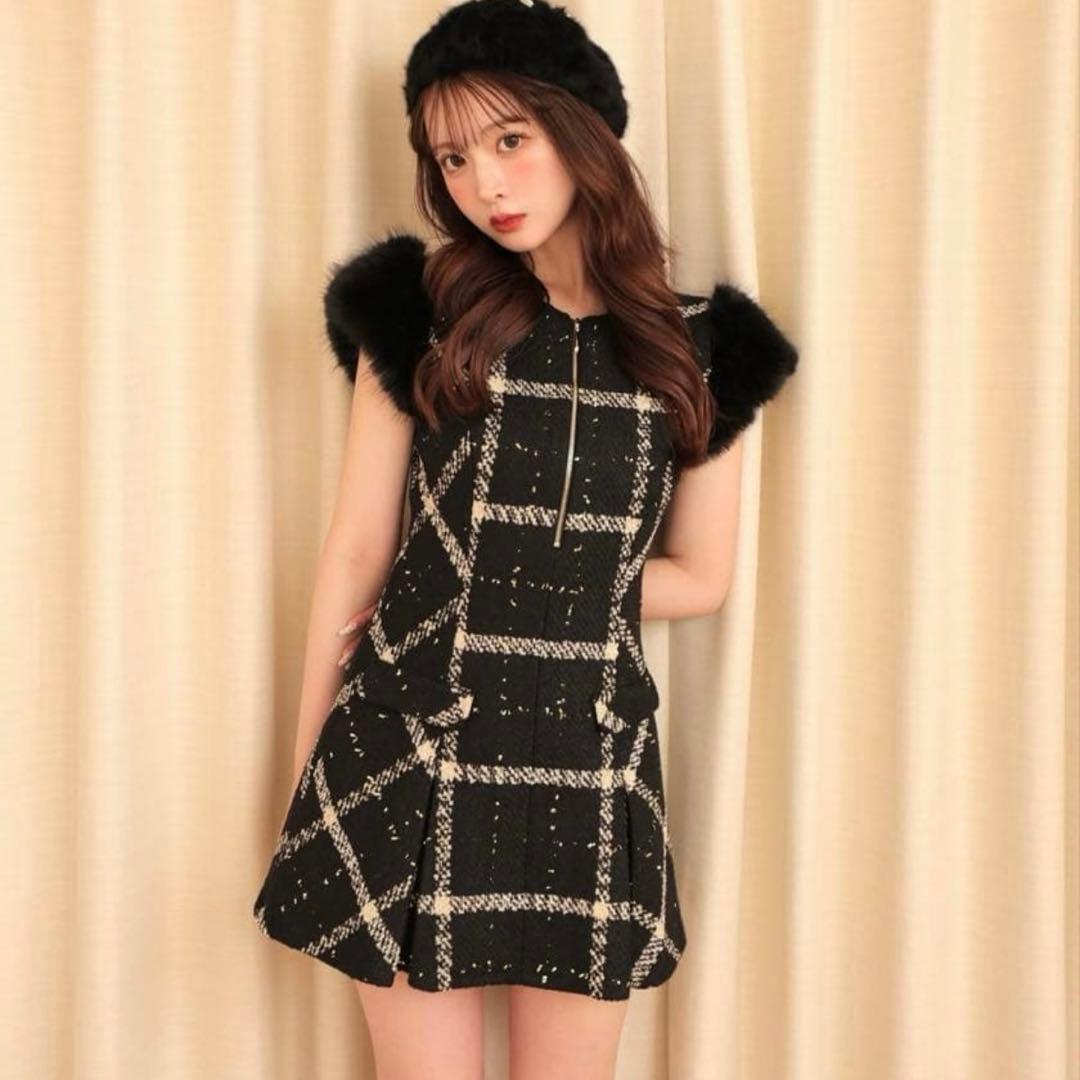 M me eme メゾンツイードミニワンピース 店舗限定カラー ブラック