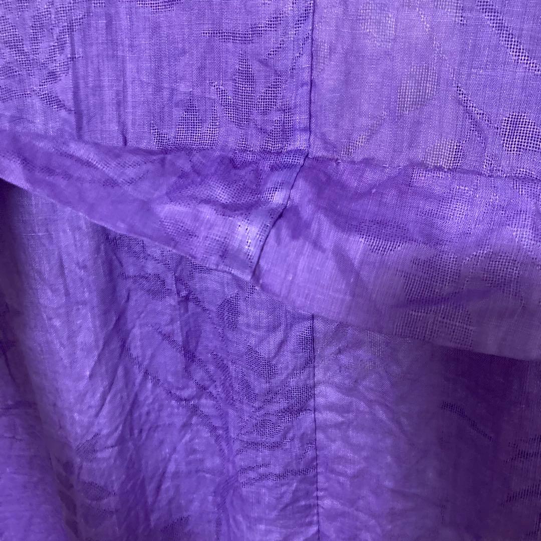 本麻　洗える長襦袢　バイオレット　カラー襦袢　草花柄　リサイクル　管理tn