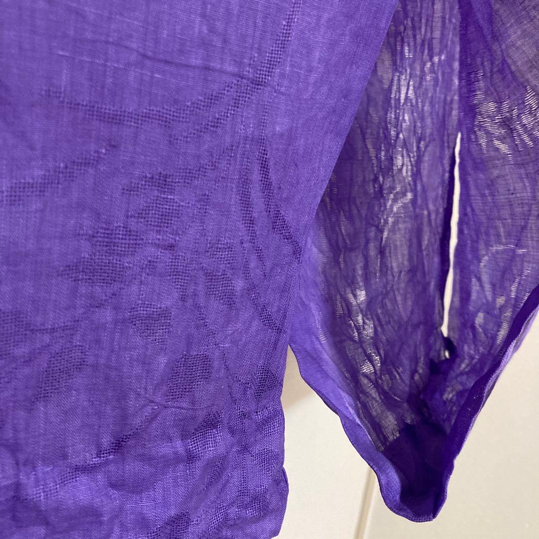 本麻　洗える長襦袢　バイオレット　カラー襦袢　草花柄　リサイクル　管理tn