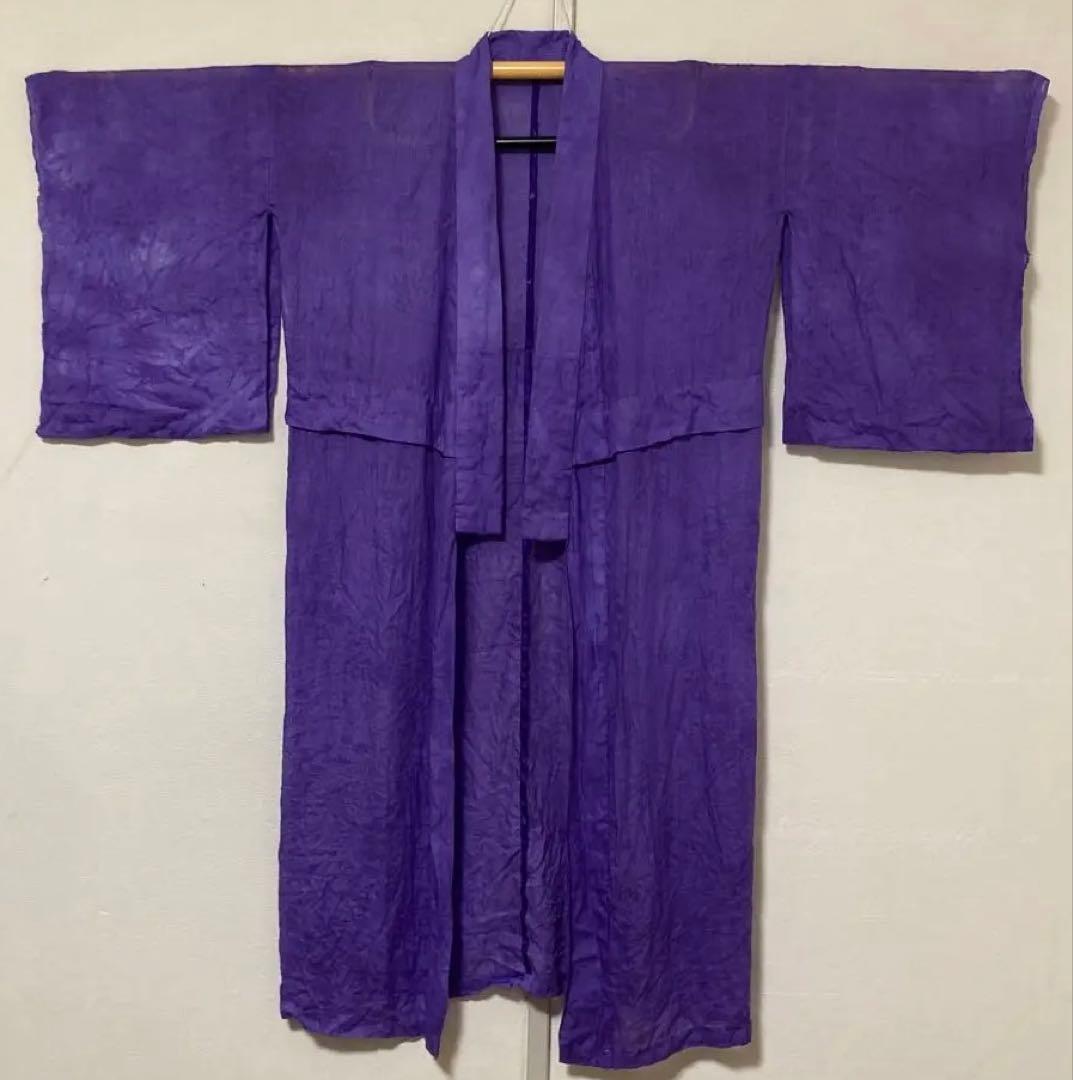 本麻　洗える長襦袢　バイオレット　カラー襦袢　草花柄　リサイクル　管理tn