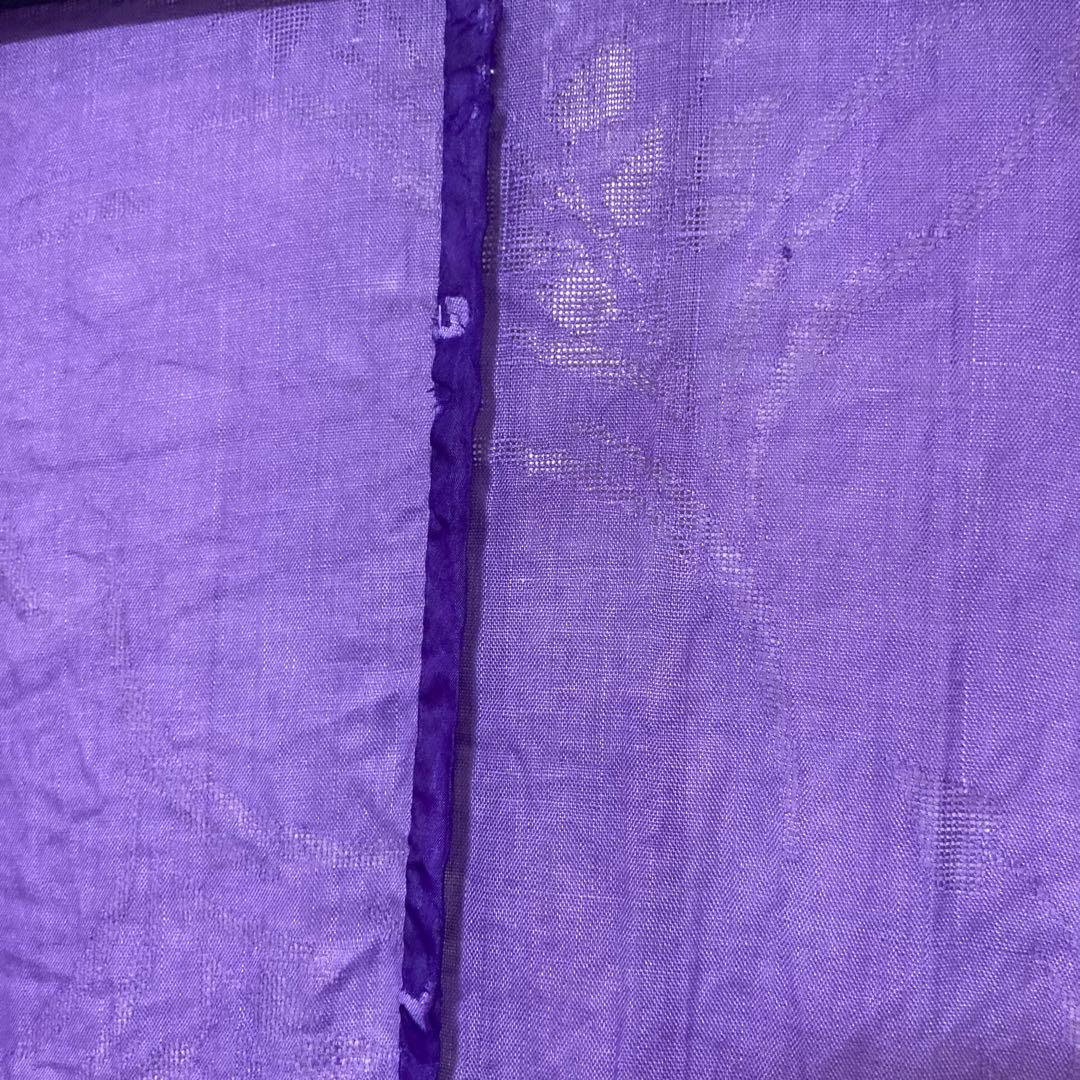 本麻　洗える長襦袢　バイオレット　カラー襦袢　草花柄　リサイクル　管理tn