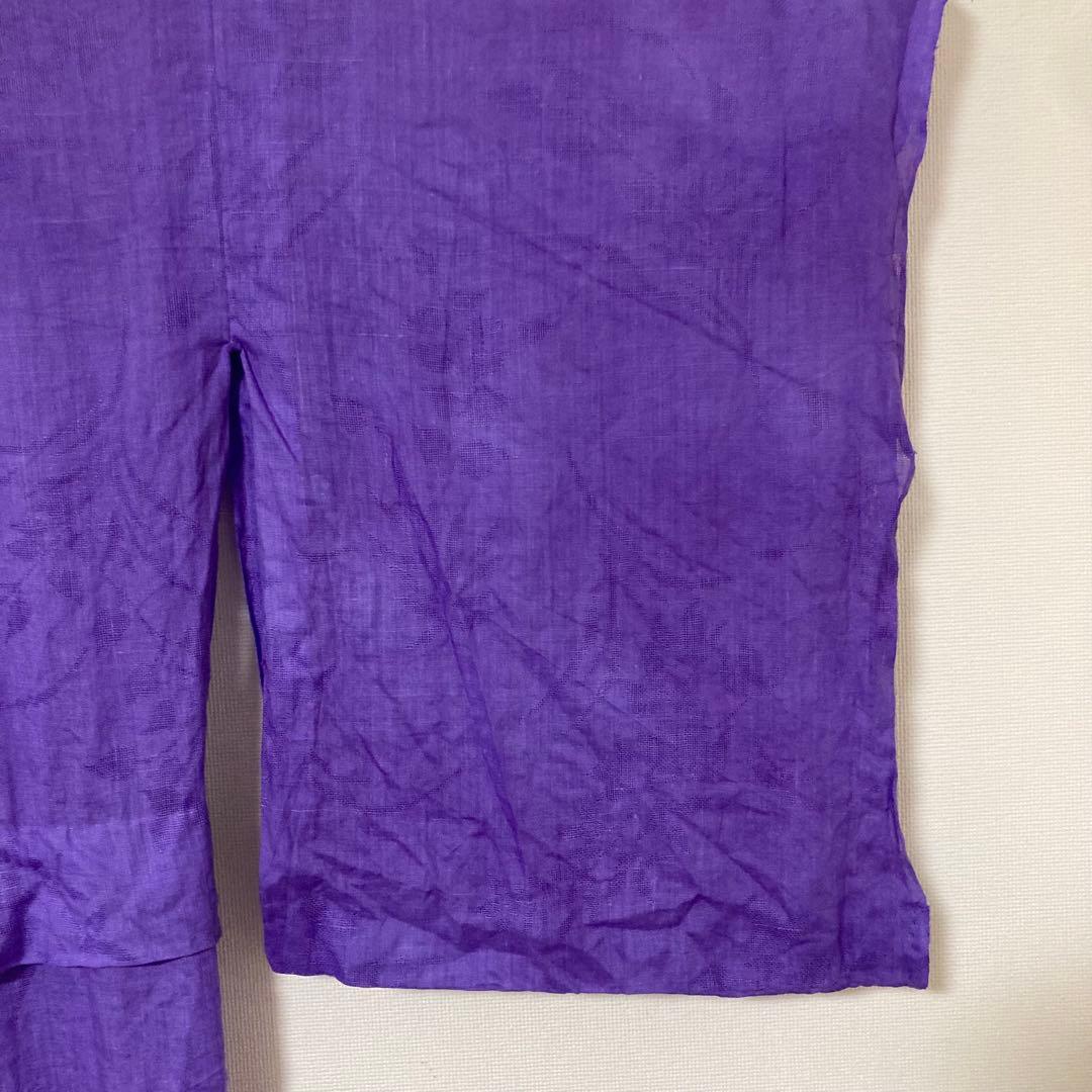 本麻　洗える長襦袢　バイオレット　カラー襦袢　草花柄　リサイクル　管理tn