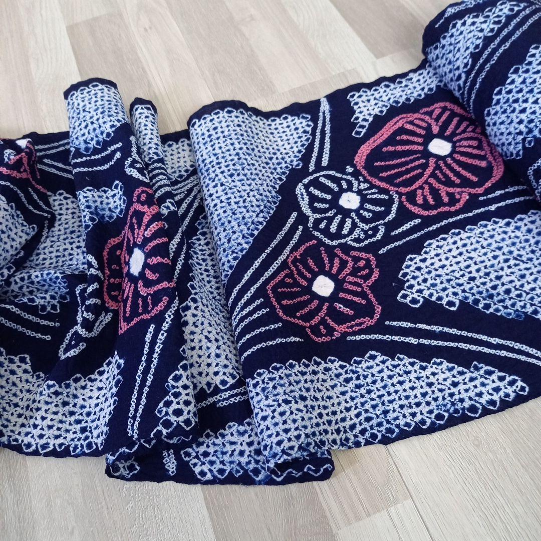 新品　有松絞り　有松海鳴り絞り　絞り浴衣反物綿　花柄