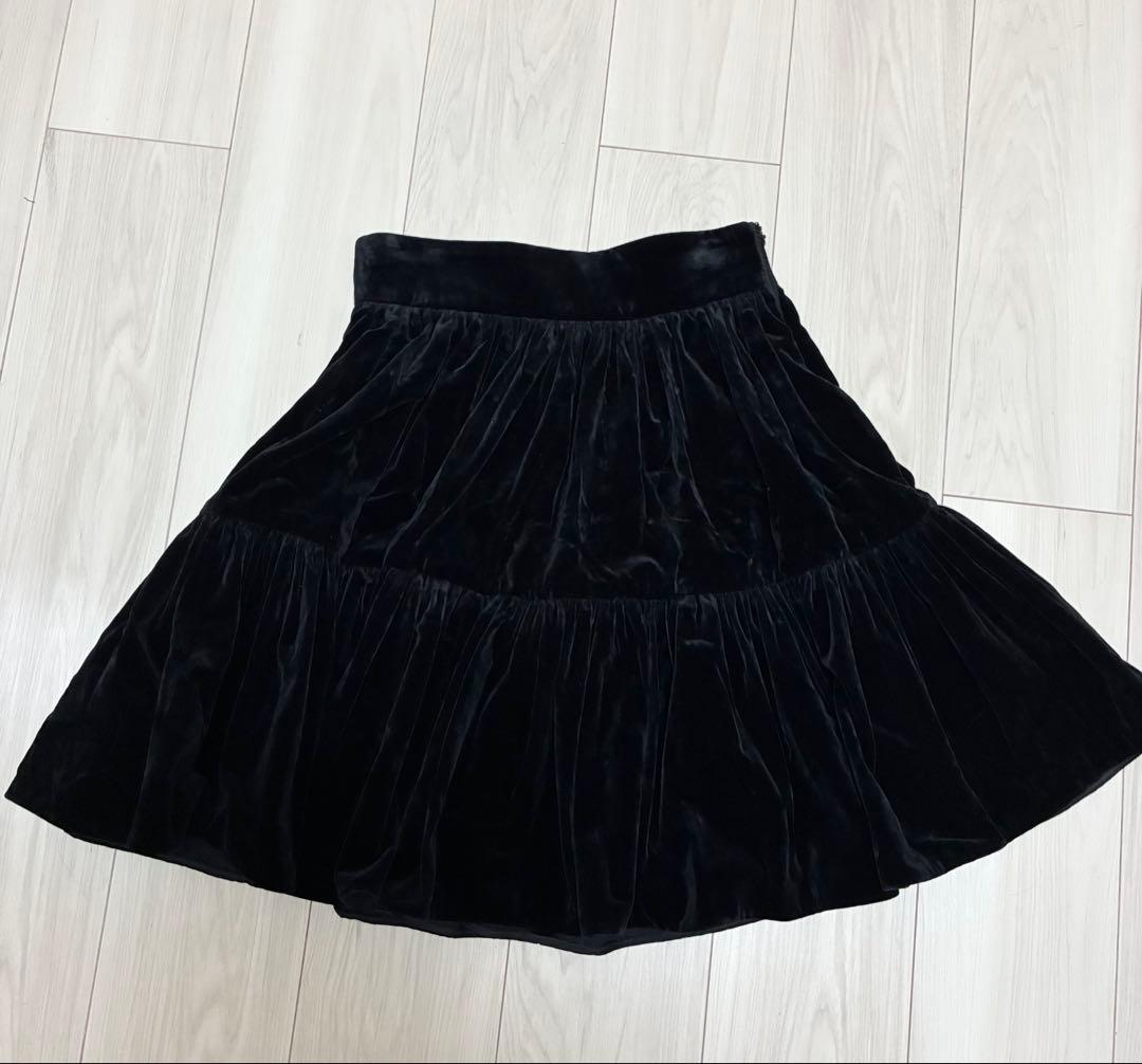 MIU MIU ベルベットギャザーフレアスカート ブラック38