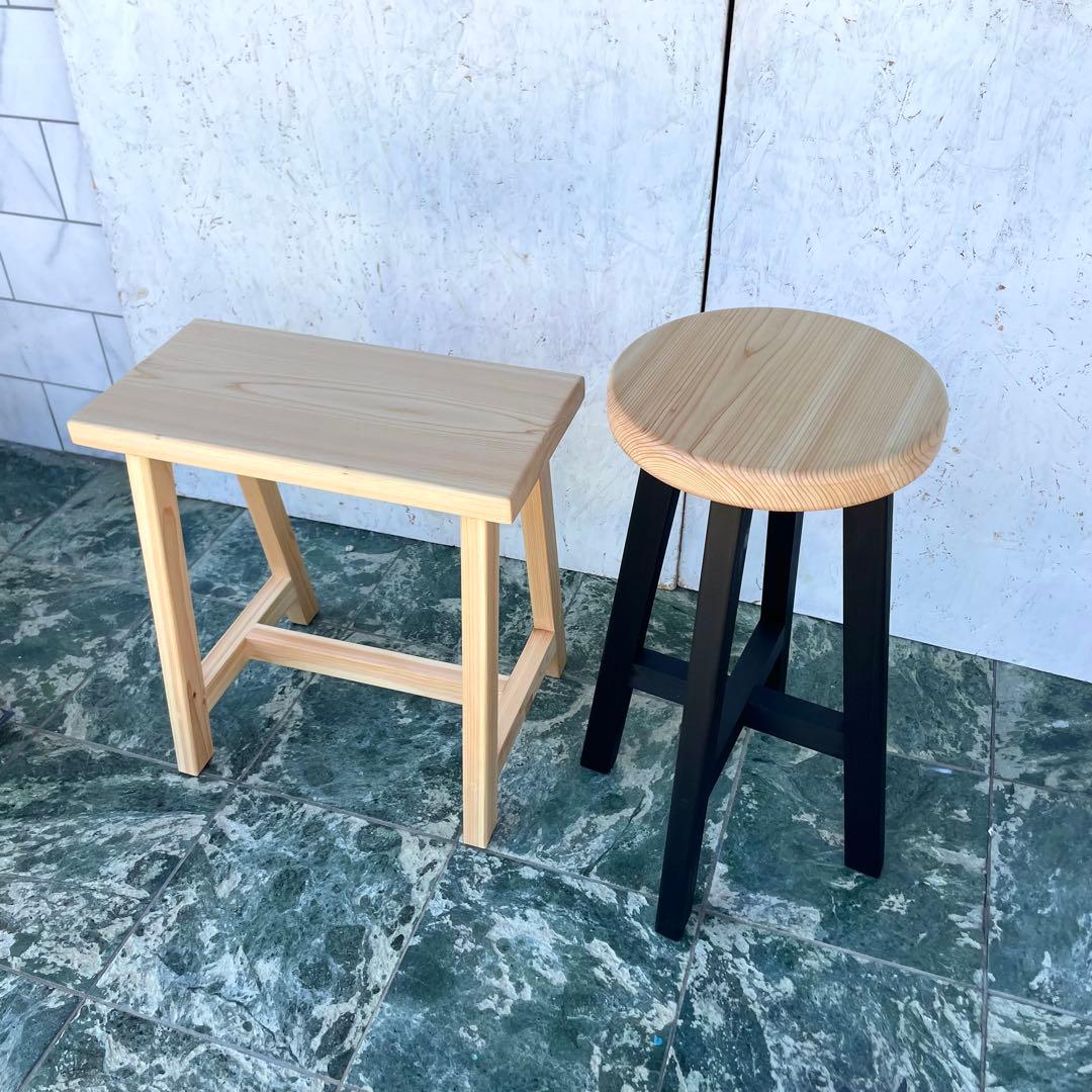 kaou　国産ひのき　丸椅子　木製スツール　ベンチ　2脚