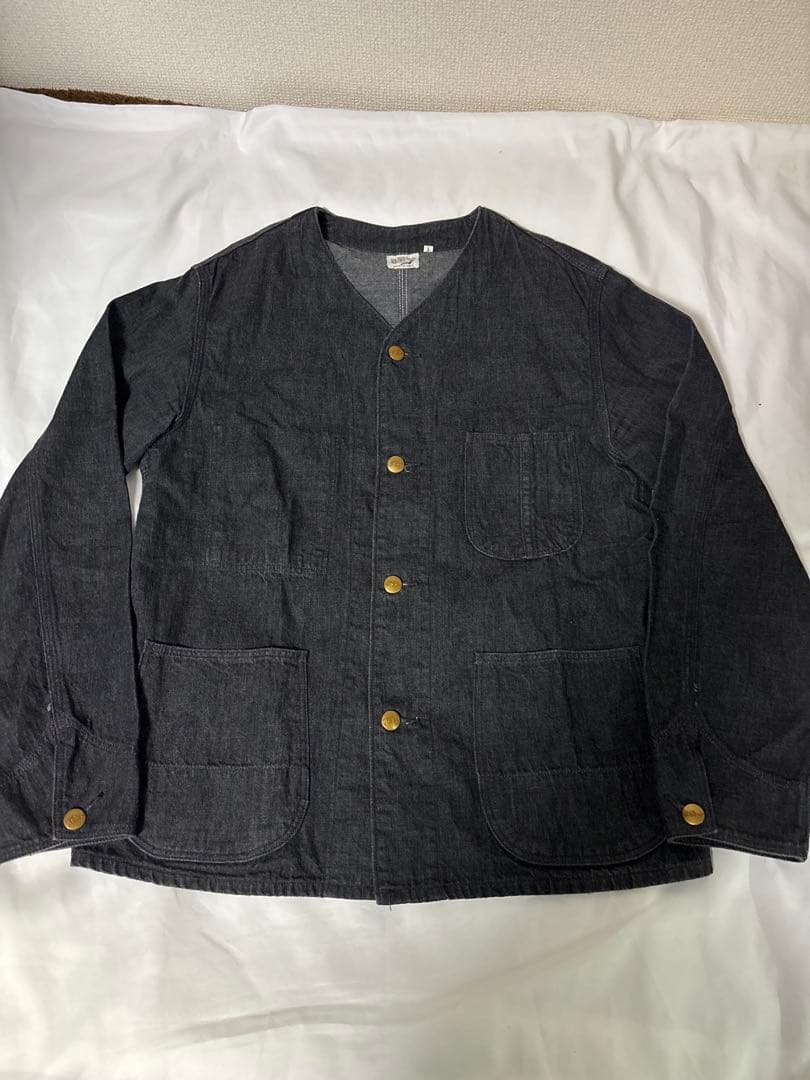 オアスロウ ノーカラー　デニムカバーオール サイズ1 ブラック