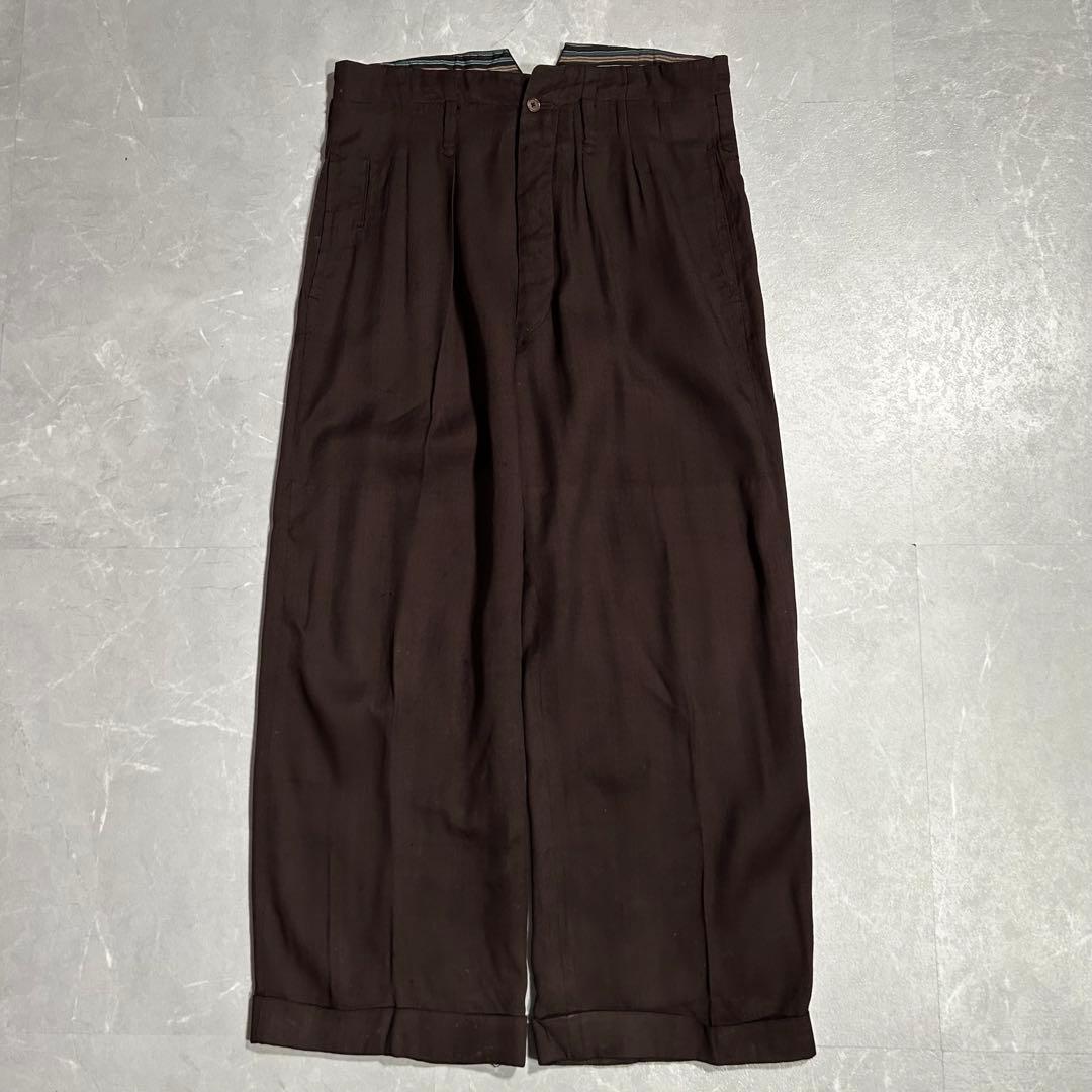 50s vintage ツータックスラックス ブラウン ワイド ロカビリー 古着