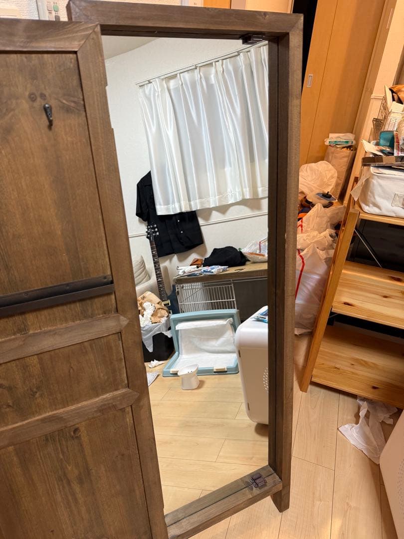 木製スタンドミラー 3フック付き　ドアミラー