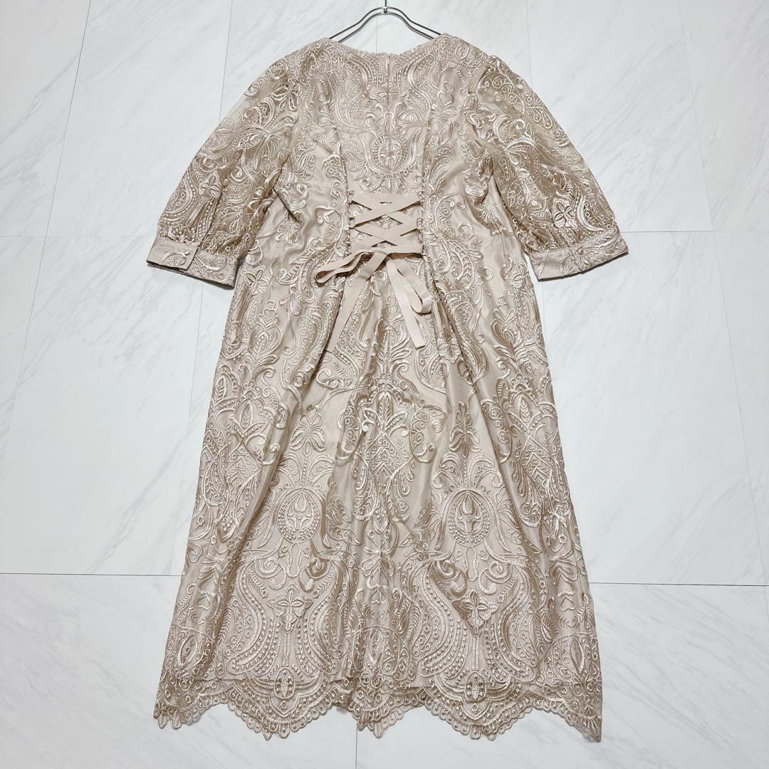 ハレモード エンブロイダリーコクーンドレス ベージュ 大きいサイズ 4L
