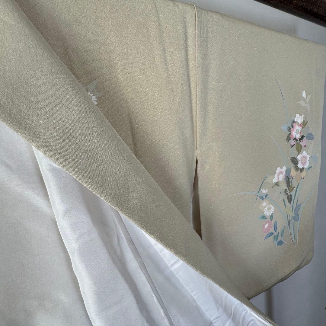 超美品　正絹　袷　訪問着　着物　着丈161　裄66　クリーム　黄緑　水色　ピンク