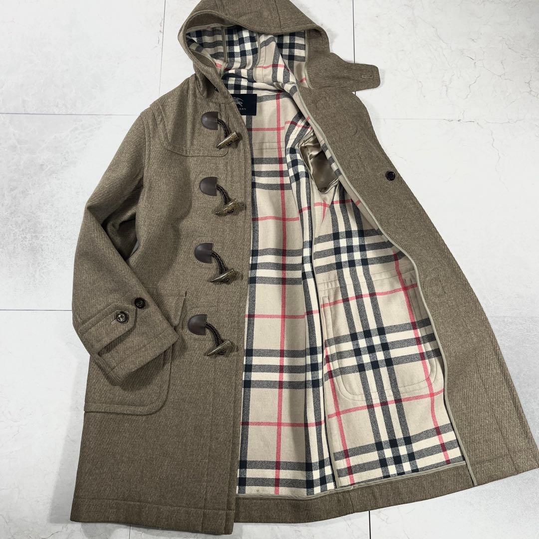 ✨極美品 バーバリーロンドン カシミヤ混 メガチェック ダッフルコート 本革
