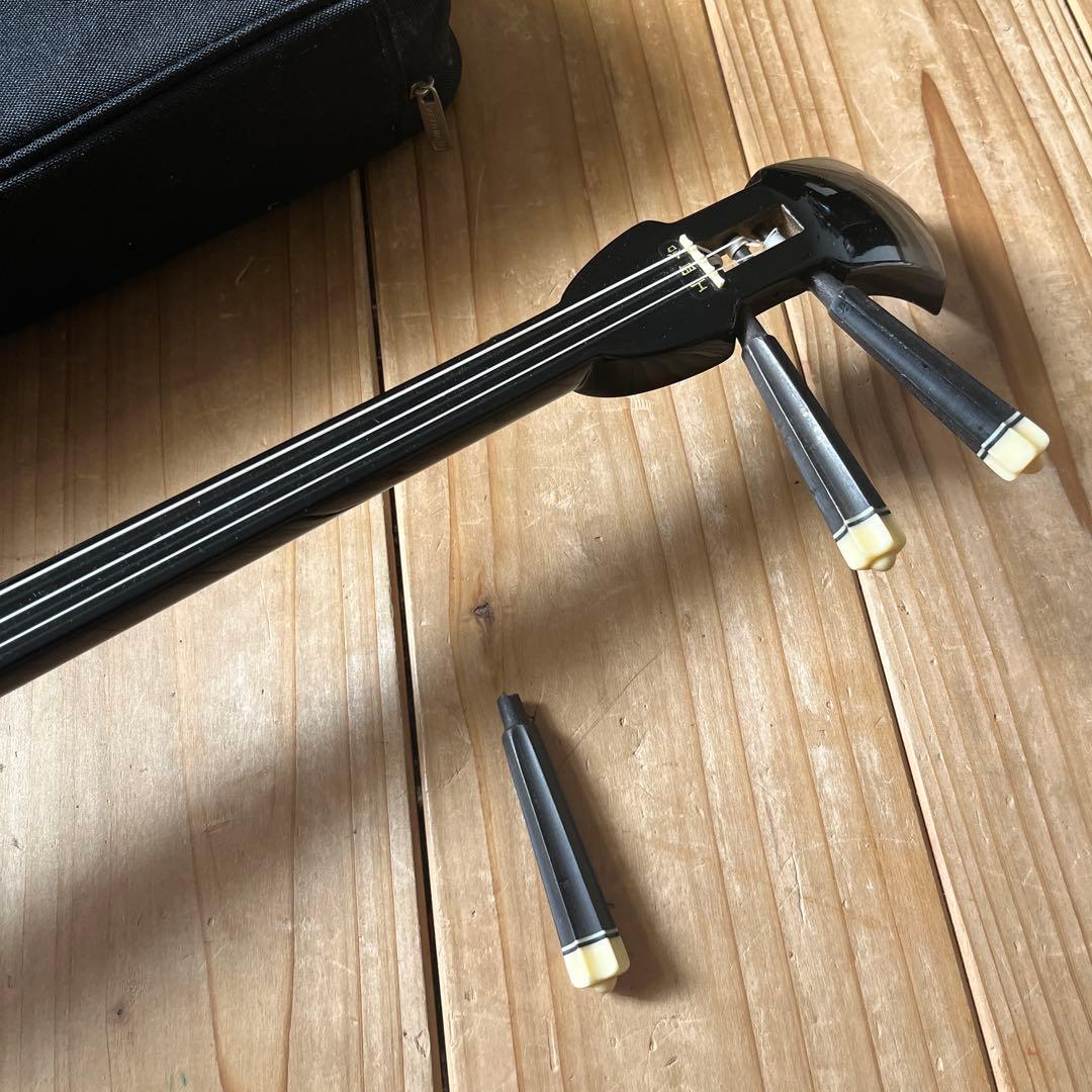 沖縄三線　蛇本革　ケース付き　弦の棒が一本折れています。つめ2個　予備棒　弦付き