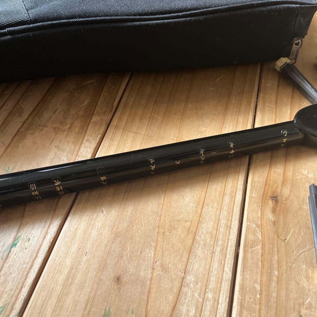 沖縄三線　蛇本革　ケース付き　弦の棒が一本折れています。つめ2個　予備棒　弦付き