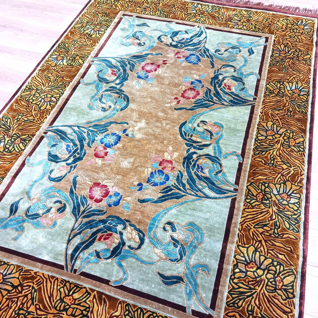 Y3001 中国シルク段通 特大判 245×169㎝ シルク100% 手織り