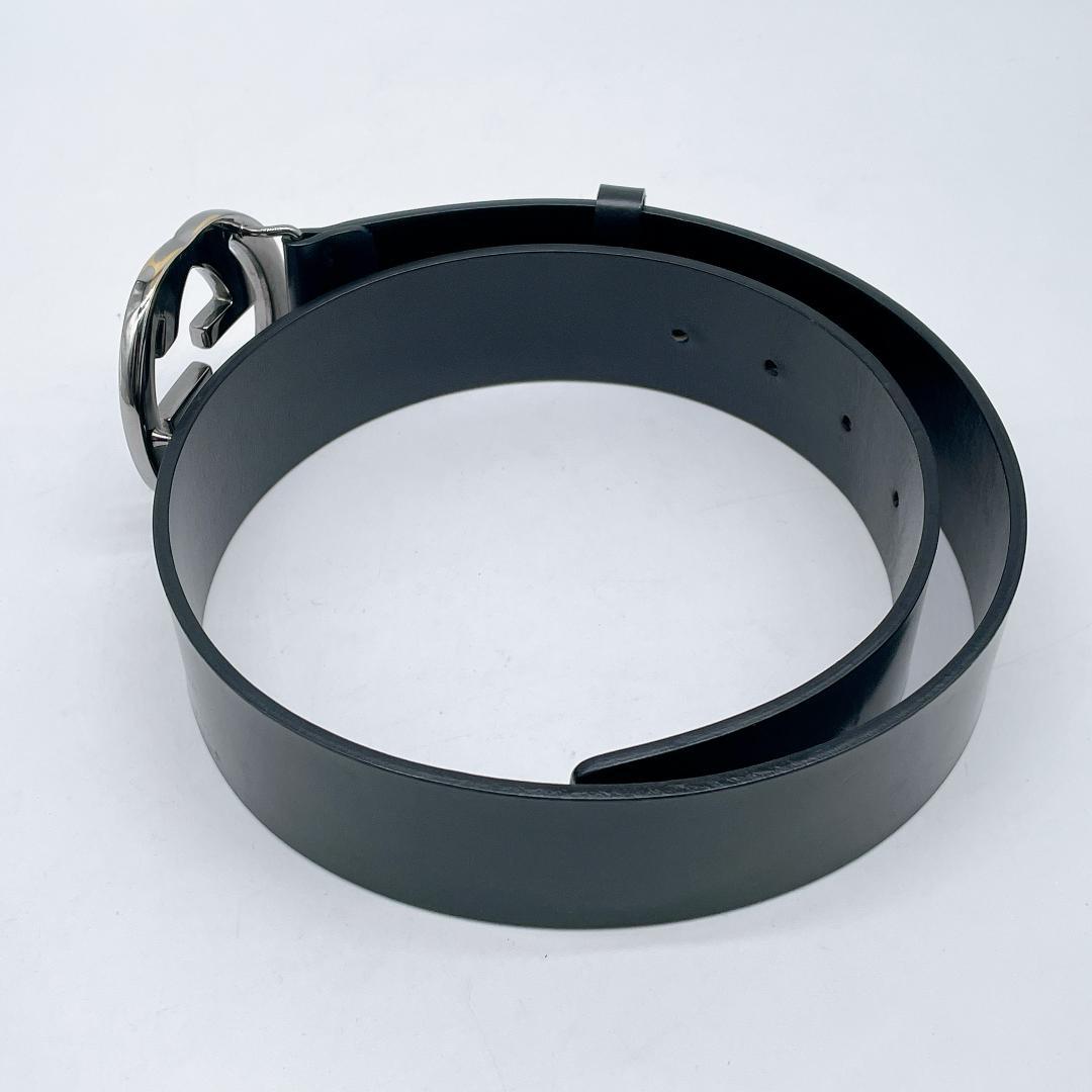 美品 GUCCI インターロッキング ベルト シルバー ブラックm469