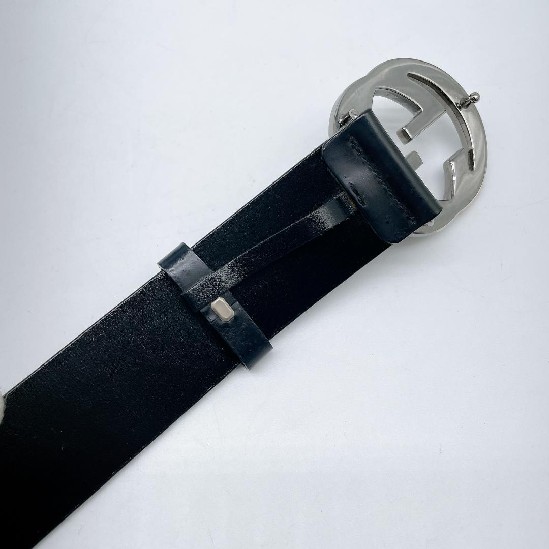 美品 GUCCI インターロッキング ベルト シルバー ブラックm469