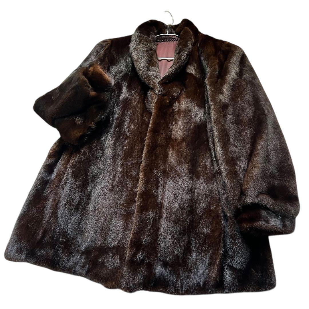 着丈80cm マホガニーミンク リアルファーコート 毛皮 毛並み◎ なめし柔らか