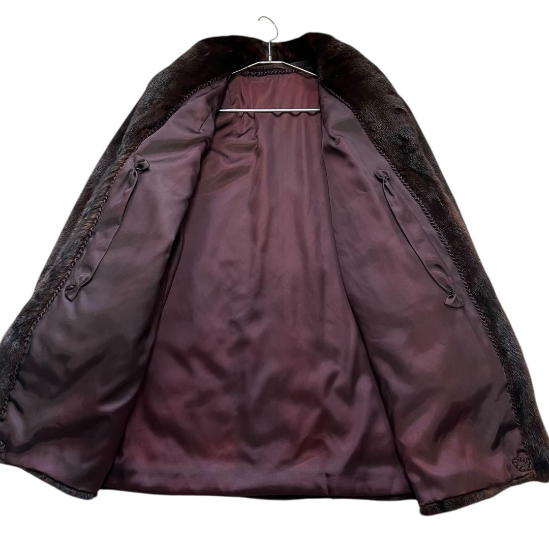 着丈80cm マホガニーミンク リアルファーコート 毛皮 毛並み◎ なめし柔らか