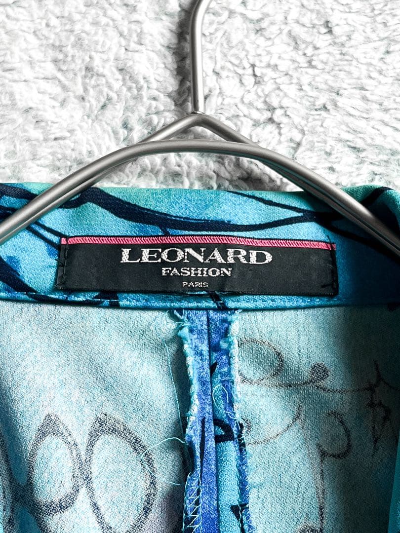 【LEONARD】カンカン素材 英文字柄テーラードジャケット トリム ロゴ釦 M