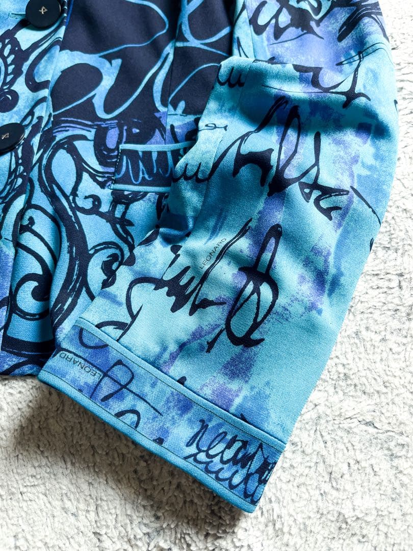 【LEONARD】カンカン素材 英文字柄テーラードジャケット トリム ロゴ釦 M