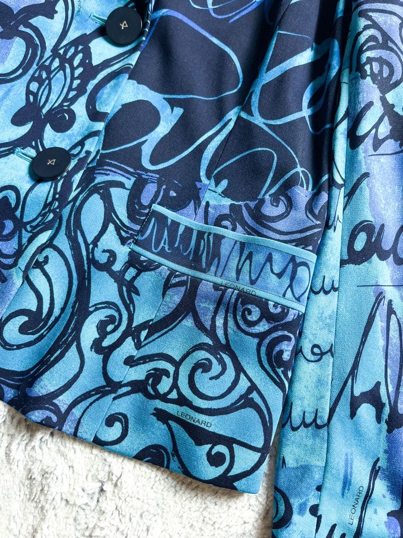 【LEONARD】カンカン素材 英文字柄テーラードジャケット トリム ロゴ釦 M