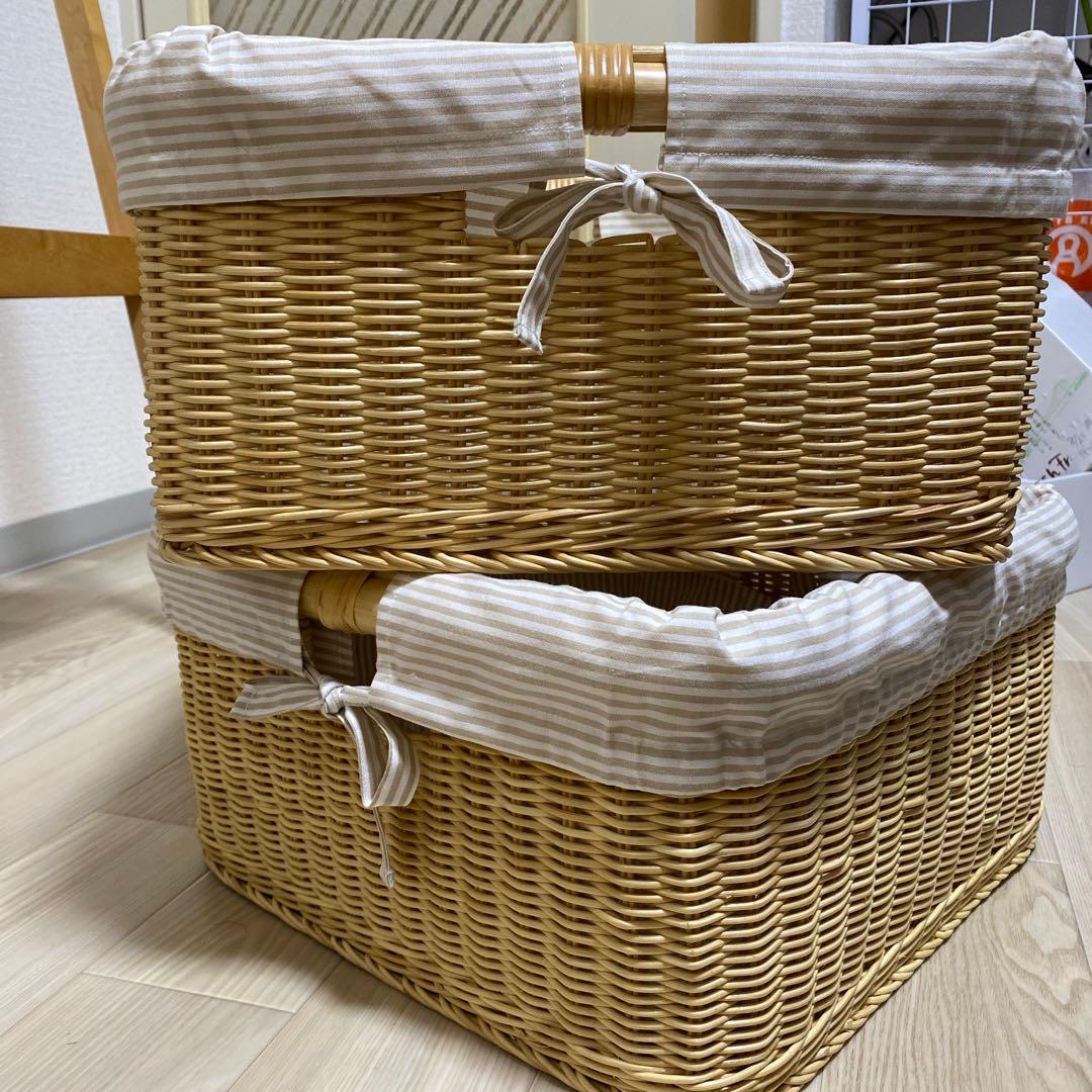 ファミリア　ラタン 収納バスケット カゴ　2個セット