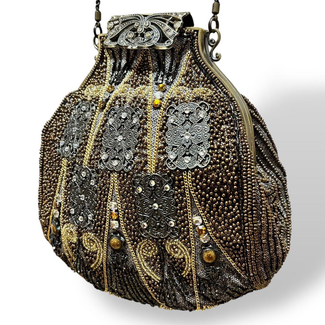 美品　ルミーはしもと　パーティバッグ　ビーズ刺繍　チェーン　皇室御用達