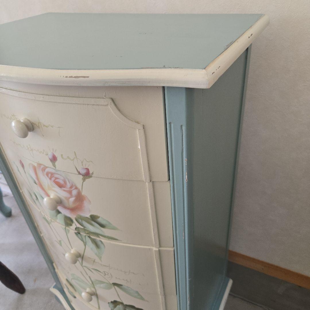 ローズデザインの5段チェスト　世界にひとつだけの花ハンドペイント