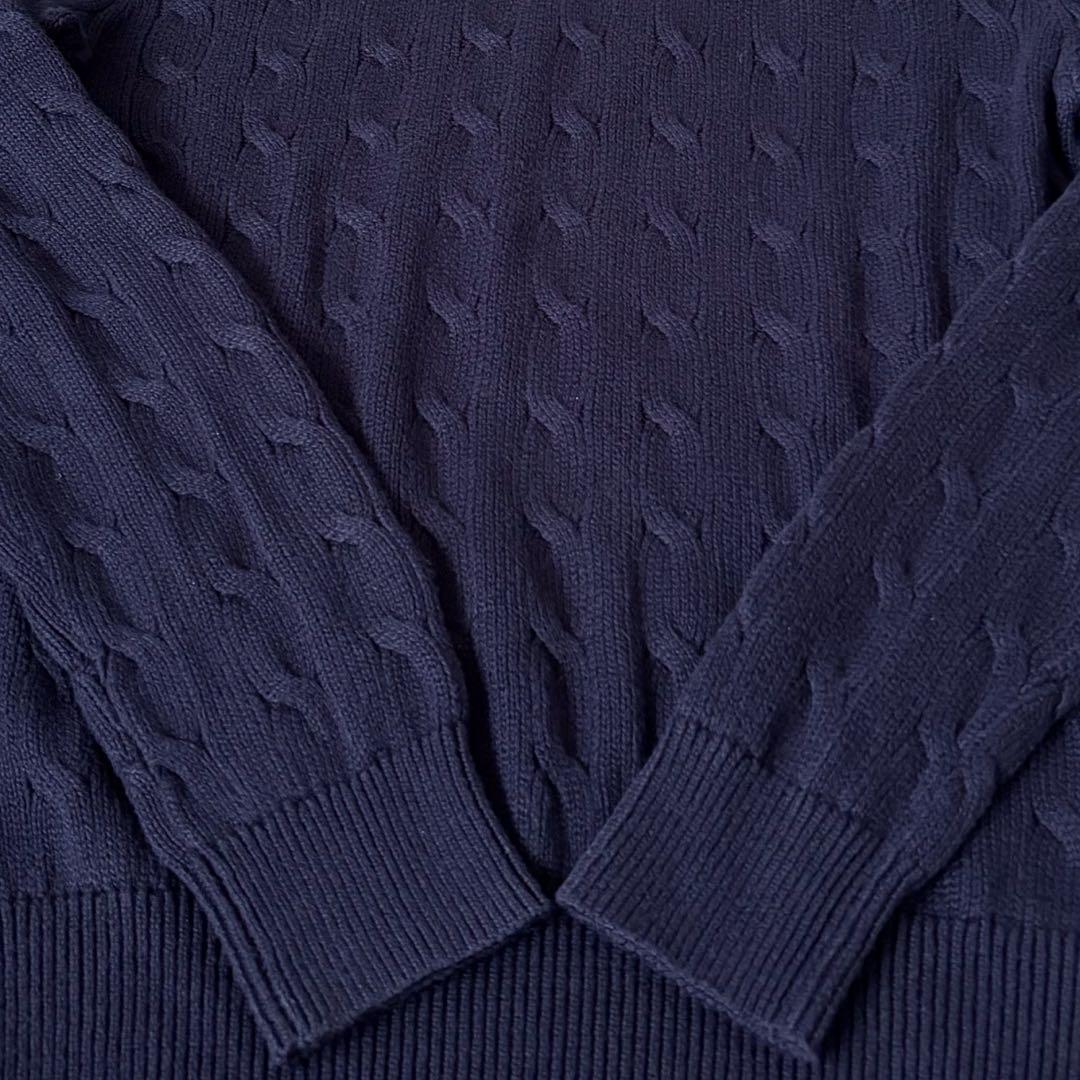 【希少✨】ポロラルフローレン　ケーブルニット　ハーフジップ　紺　大人気　刺繍　M